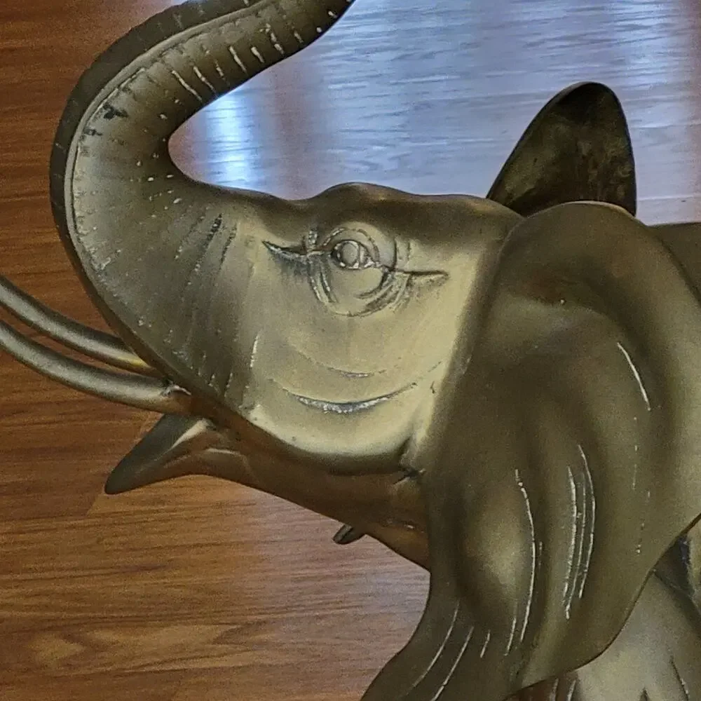 Vintage Brass Elephant Sculpture trunk up Enormous Very Large Heavy Weight 23lb